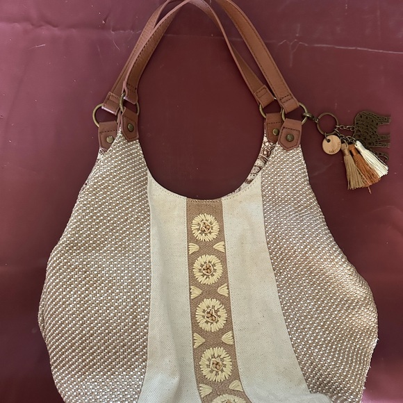 Global Desi Beige and Brown Shoulder Bag - Picture 1 of 3